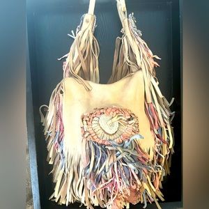 Vintage fringe leather crossbody pocketbook
